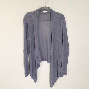J. Jill PureJill Medium Blue Linen Blend Open Knit Draped Cardigan Sweater